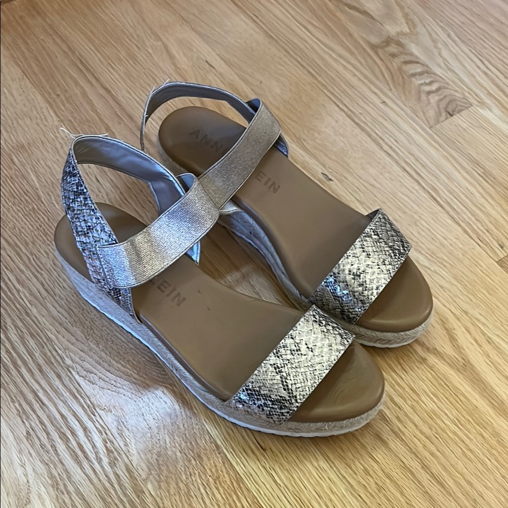 Anne Klein Silver Wedge Sandals with Glitter Detail